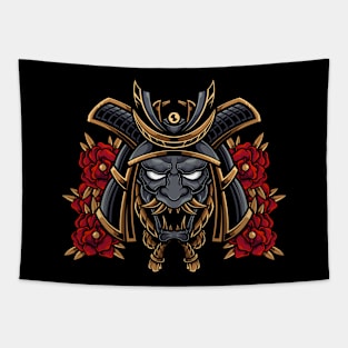 Samurai Oni Mask Illustration Tapestry