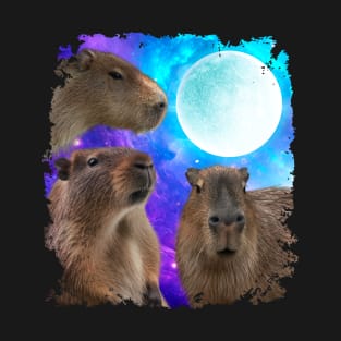 3 Three Capybara Moon, Wolf Wolves Howling T-Shirt