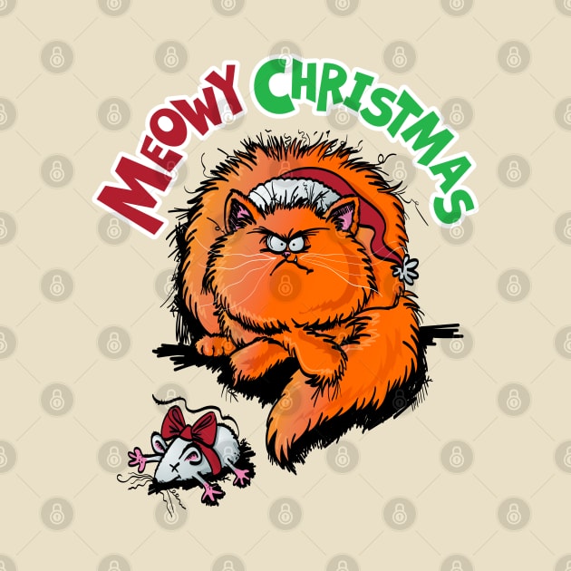 meow Christmas, funny cat design by Kerrycartoons