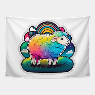 Rainbow Pride Sheep Kawaii Style Tapestry