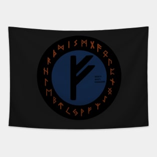 Blue Fehu Elder Futhark | Viking Rune Symbol Tapestry