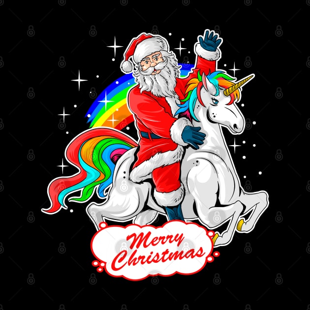 Christmas Santa Riding Unicorn, Cute Xmas Rainbow Lover Gift by Printofi.com