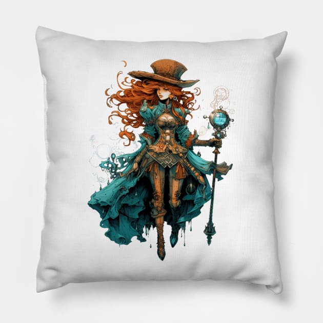 Steampunk Witch #12 Pillow by Chromatic Fusion Studio