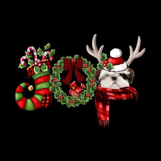 Christmas Joy Dwarf Stocking Reindeer White Shih Tzu by Ripke Jesus