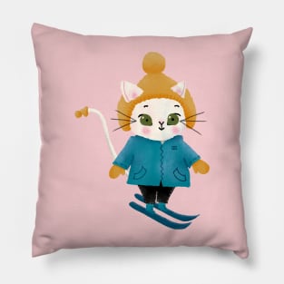 Cute Skiing Cat Pillow