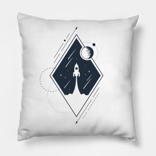 Rocket In Space. Double Exposure. Geometric Style Pillow