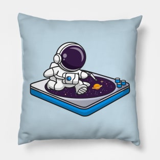 Cute Astronaut Running On Vinyl Space Music Cartoon Pillow