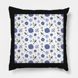 Birds and blue peonies art nouveau design Pillow