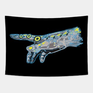 Blue Futuristic Cyborg Hand of God Tapestry