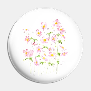 Pink Japanese Anemone field watercolor painting Pin