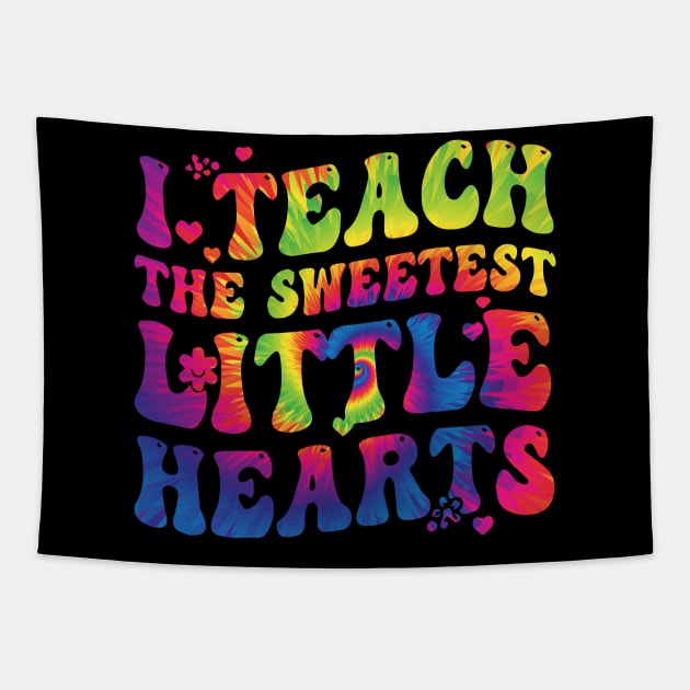 I Teach The Sweetest Hearts Groovy Tie Dye Valentines Day Tapestry by MARBBELT