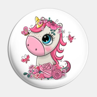 Cute baby unicorn with flowers Pin