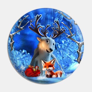 Little reindeer and cute fox wish you a merry christmas time Pin