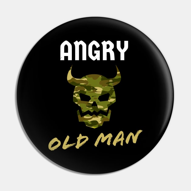 Angry Old Man Camouflage Skull Mens Pin by Foxxy Merch