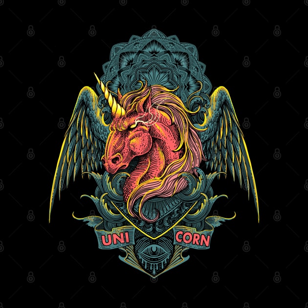 Unicorn Warrior Engraving Art by Tonymidi Artworks Studio