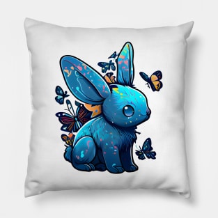 Blue Lucky Rabbit with Butterfly Flight Pillow