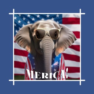 Funny Patriotic Elephant MERICA! Happy Birthday America! T-Shirt