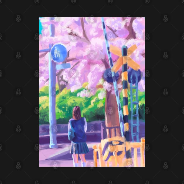 Japanese cherry blossom anime girl aesthetic street by craftsanime