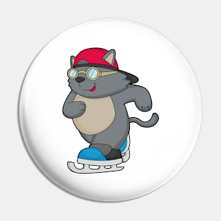 Cat as Ice Skater with Ice skates Pin