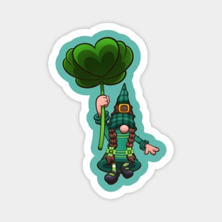 Female Leprechaun Gnome Flying With Clover Leaf Magnet