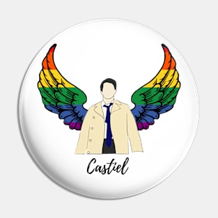 Castiel drawing with rainbow wings and name Pin