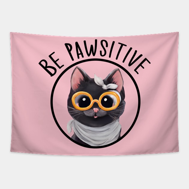 Stay Pawsitive Shirt, Be Pawsitive Shirt, Cat Positivity Shirt, Sarcastic Cat Shirt, cute paw t-shirt, Pawsitive Catitude, Funny Cat Lady Gift, Cat Mom Shirt Gift, Nerd Cat Shirt, Funny Nerdy Cat, Cute Nerd Cat Shirt, Cute Nerd Shirt, Cat Owner Gift Tee Tapestry by GraviTeeGraphics