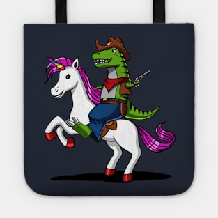 T-Rex Dinosaur Cowboy Riding Magical Unicorn Tote