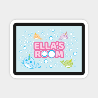 Personalised Narwhal 'Ella's Room' Sea Unicorn Bedroom Poster Door Sign Magnet