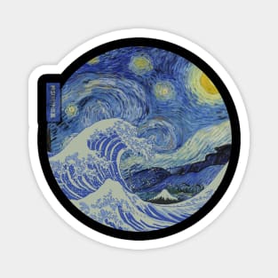 Great wave with Starry night Magnet