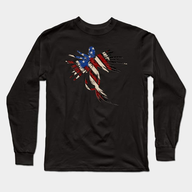 Fly Fishing Red White And Blue American Flag Patriotic Fly Fish Long Sleeve T-Shirt | Fly-Fishing