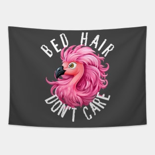 Bed Hair Don't Care - Pink Flamingo (White Lettering) Tapestry