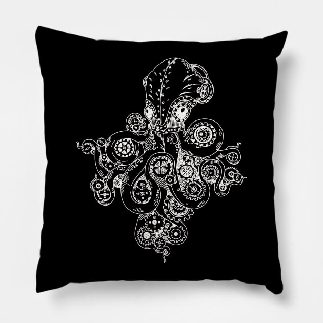 Retro Futurism Steampunk Adventure Octopus 2 Pillow by EDDArt