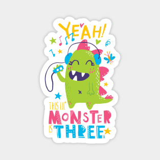 Three Year Old Monster Themed Third Birthday Girl Magnet