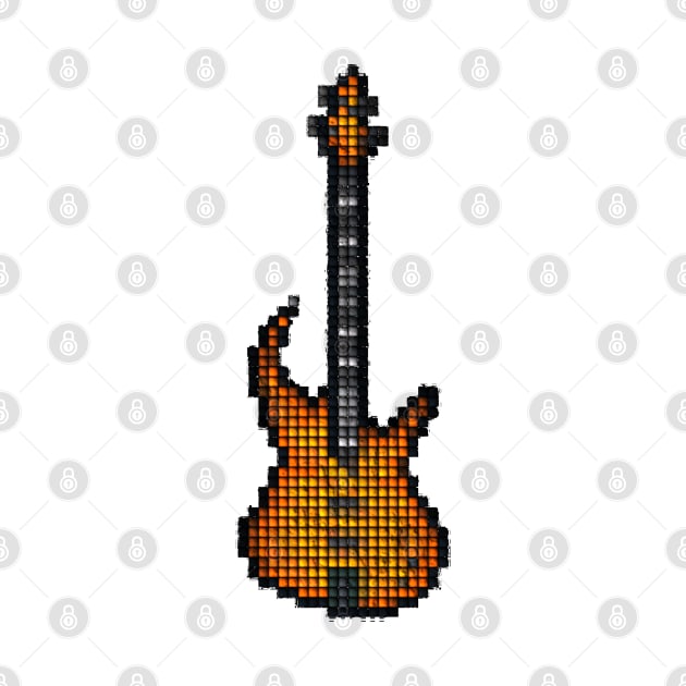 Tiled Pixel Burning Fire Bass Guitar Upright by gkillerb