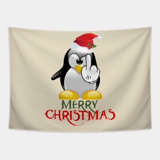 Merry Christmas Irreverent Angry Penguin Tapestry