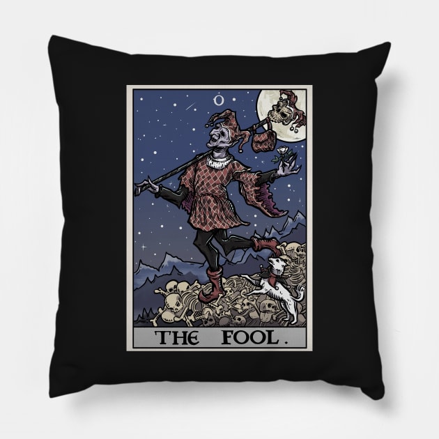 The Fool Tarot Card Gothic Halloween Creepy Clown Jester Goth Horror Pillow by TheGhoulishGarb