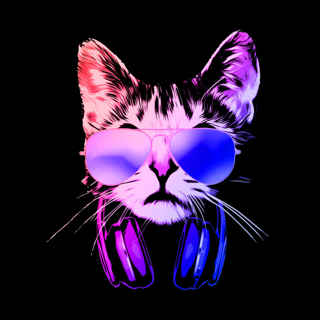  Neon  Cat  DJ With Headphones Cat  Tapestry TeePublic UK