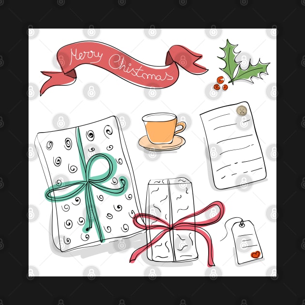 Set of vector sketch gifts. Hand drawn elements for your festive design. Christmas gifts. by AnaMOMarques