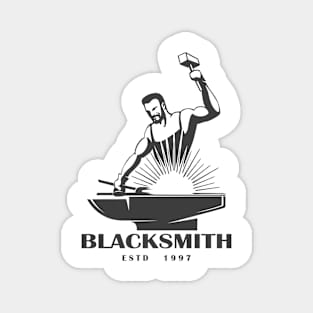 Blacksmith Emblem in Engraving Style. Vector Illustration. Magnet