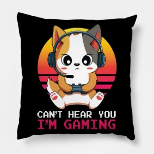 Kawaii Cat Can't Hear You I'm Gaming Pillow