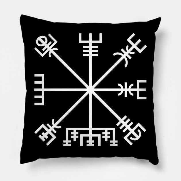 Vegvísir (white symbol) Pillow by Vikingnerds