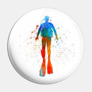 Man scuba diver in watercolor Pin