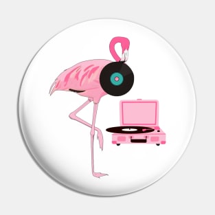 Funny Flamingo Retro Vinyl Record Player Pin