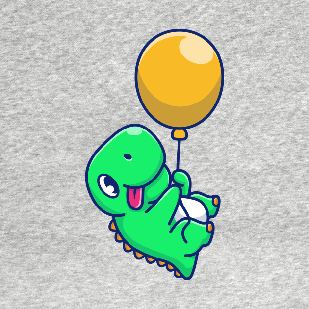 Discover Cute Dinosaur Floating With Balloon Cartoon - Dinosaur - T-Shirt