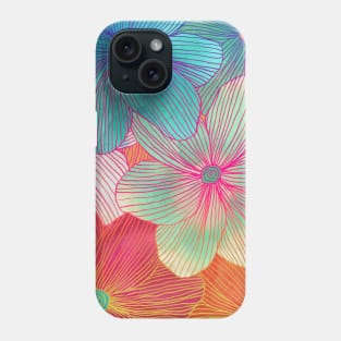 Between the Lines - tropical flowers in pink, orange, blue & mint Phone Case