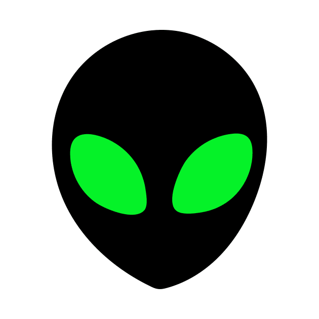 Alien with green eyes design for t-shirts, hoodies, stickers, cases, notebooks, pillows, totes, masks by Anastasia Letunova
