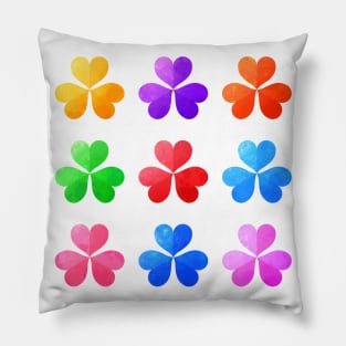 Colorful Watercolor Three Leaves Clovers Pillow