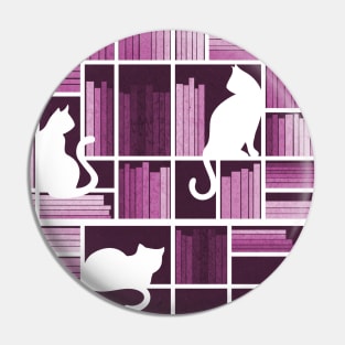 Rainbow bookshelf // monochromatic pink white shelf and library cats Pin