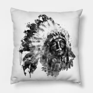 Native American Chief Black and White Pillow