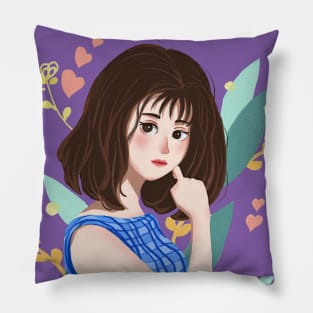 illustration girl with blonde hair Pillow